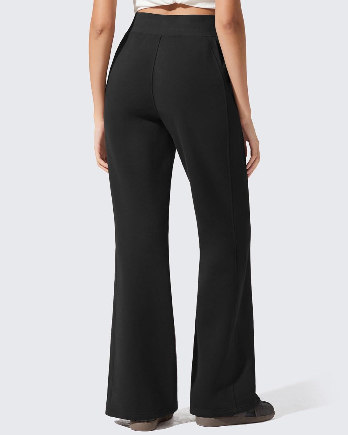 imageG4Free Flurrylux Fleece Lined Pants Women Cotton Loose Flare Sweatpants with Pockets Winter CasualBlack