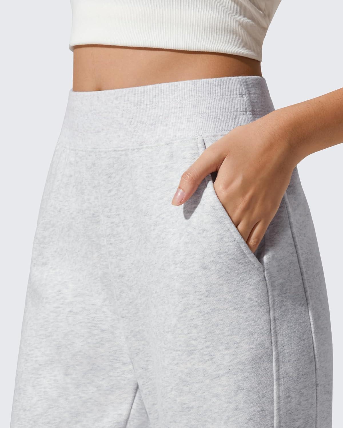 imageG4Free Flurrylux Fleece Lined Pants Women Cotton Loose Flare Sweatpants with Pockets Winter CasualLight Heather