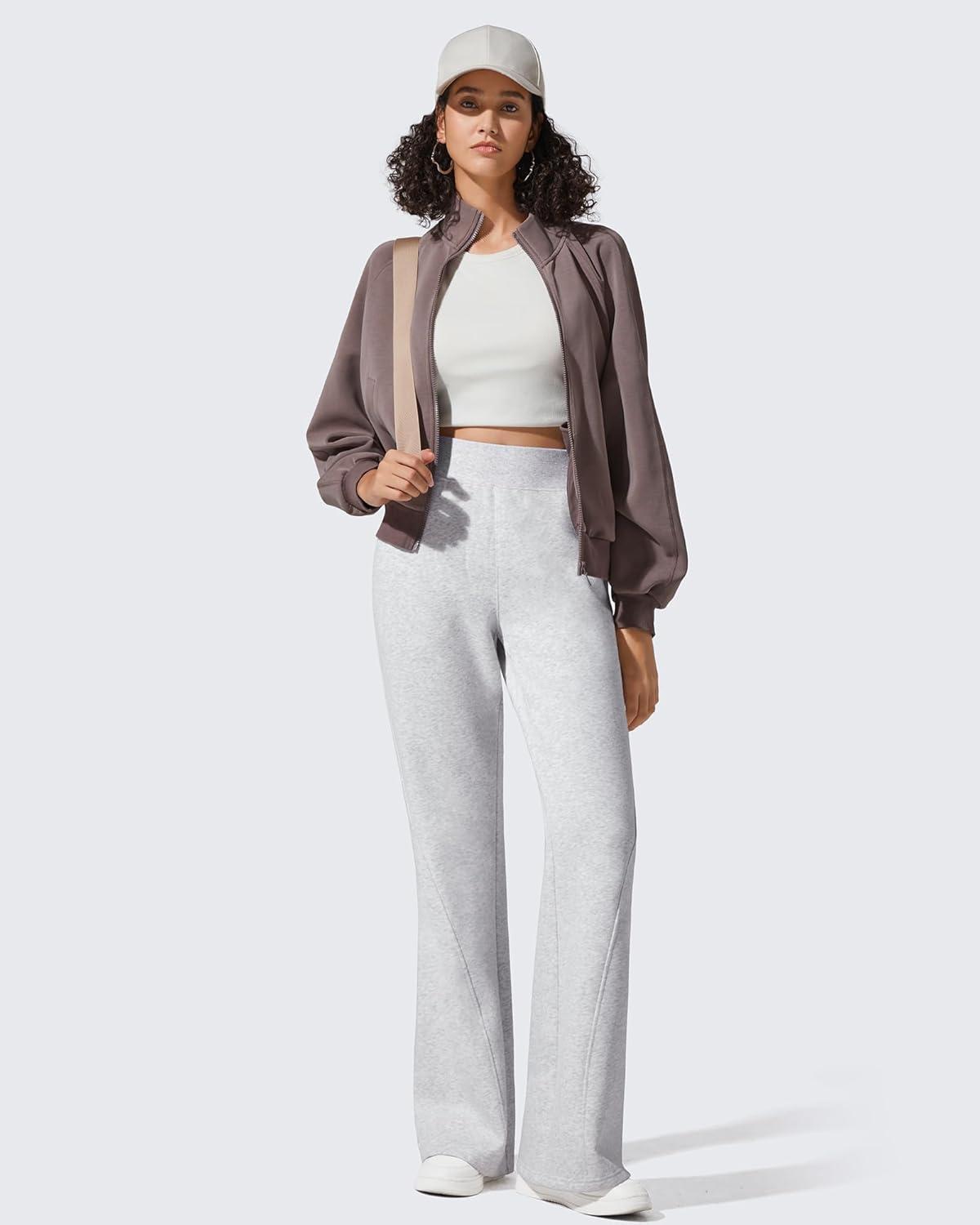 imageG4Free Flurrylux Fleece Lined Pants Women Cotton Loose Flare Sweatpants with Pockets Winter CasualLight Heather