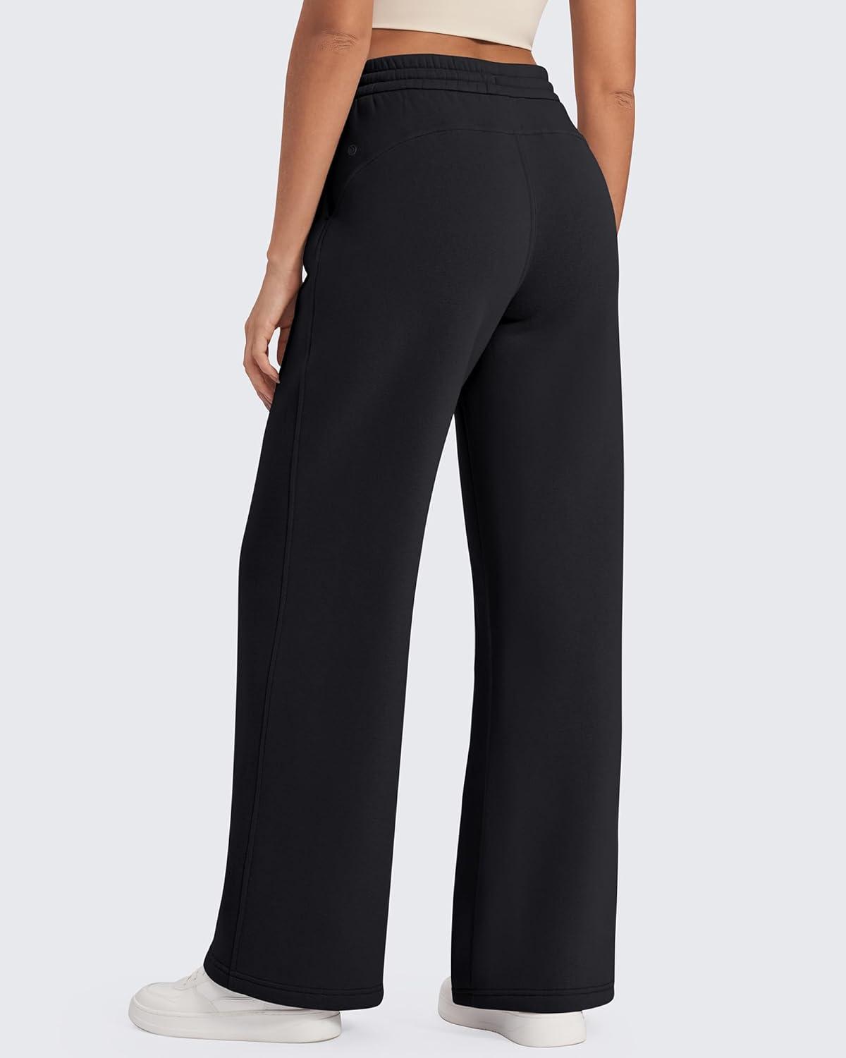 imageG4Free Flurrylux Fleece Lined Sweatpants Women Cotton Wide Leg Pants with Pockets Lounge CasualBlack