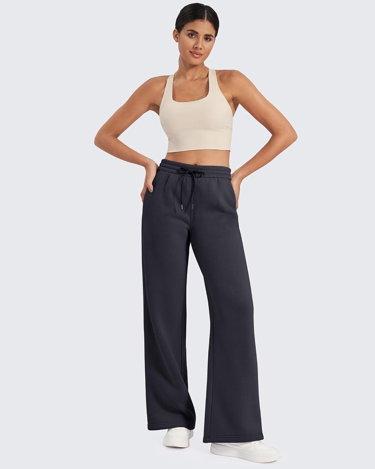 imageG4Free Flurrylux Fleece Lined Sweatpants Women Cotton Wide Leg Pants with Pockets Lounge CasualDark Gray
