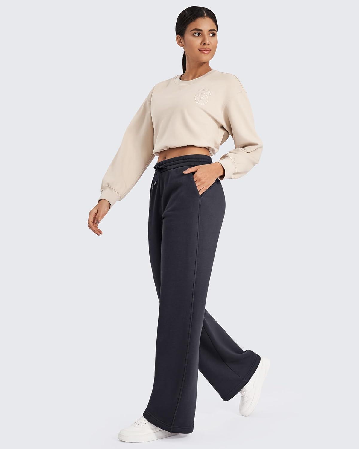 imageG4Free Flurrylux Fleece Lined Sweatpants Women Cotton Wide Leg Pants with Pockets Lounge CasualDark Gray