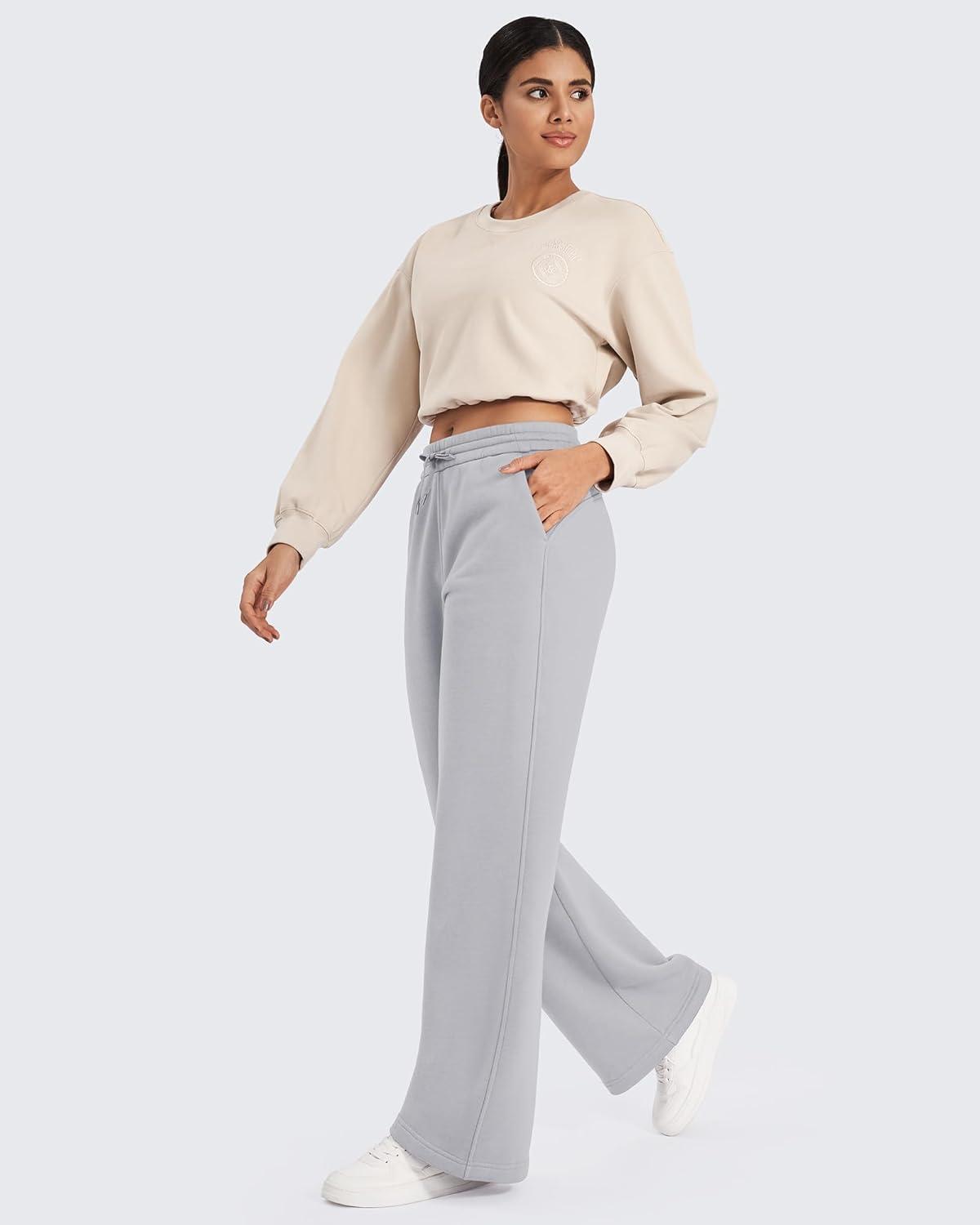 imageG4Free Flurrylux Fleece Lined Sweatpants Women Cotton Wide Leg Pants with Pockets Lounge CasualLight Gray