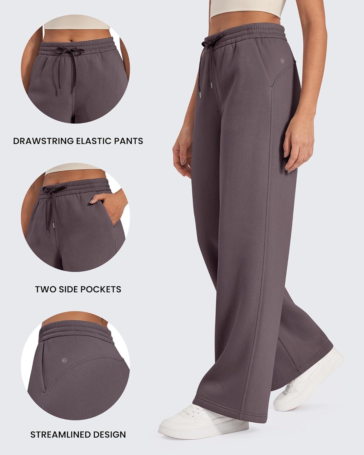 imageG4Free Flurrylux Fleece Lined Sweatpants Women Cotton Wide Leg Pants with Pockets Lounge CasualTaupe