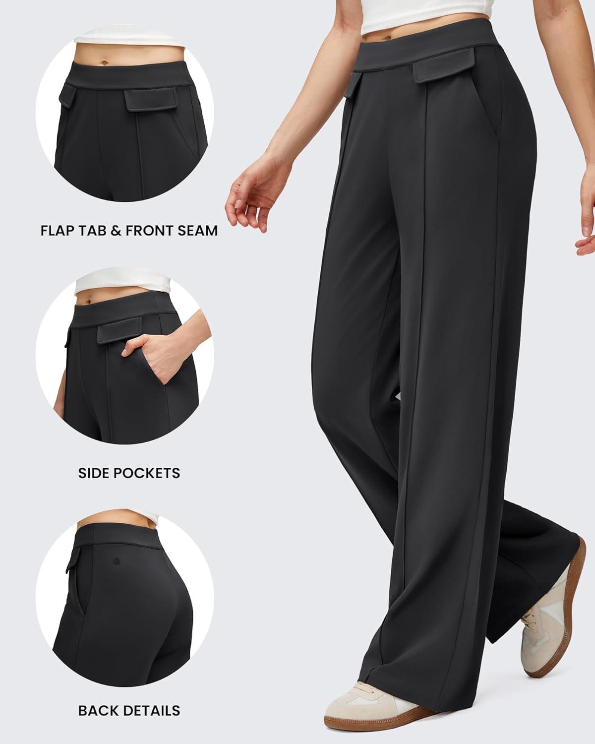 imageG4Free GOTO Womens Wide Leg Pants High Waisted Yoga Pants Casual Palazzo Trousers with PocketsBlack