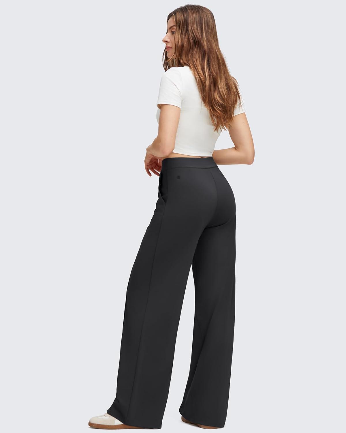imageG4Free GOTO Womens Wide Leg Pants High Waisted Yoga Pants Casual Palazzo Trousers with PocketsBlack
