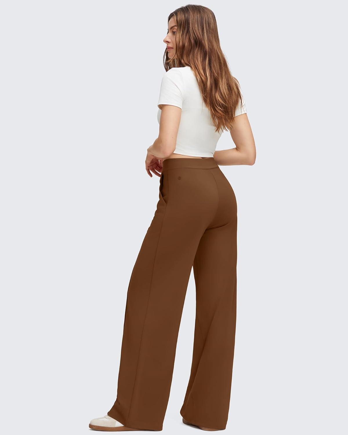 imageG4Free GOTO Womens Wide Leg Pants High Waisted Yoga Pants Casual Palazzo Trousers with PocketsDark Coffee