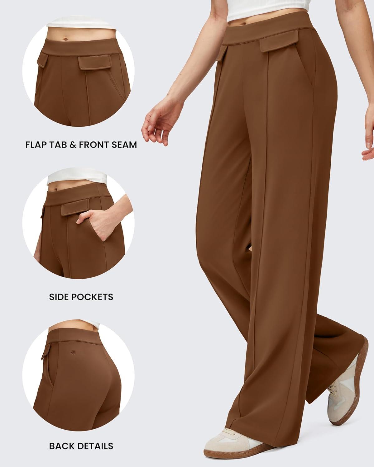 imageG4Free GOTO Womens Wide Leg Pants High Waisted Yoga Pants Casual Palazzo Trousers with PocketsDark Coffee