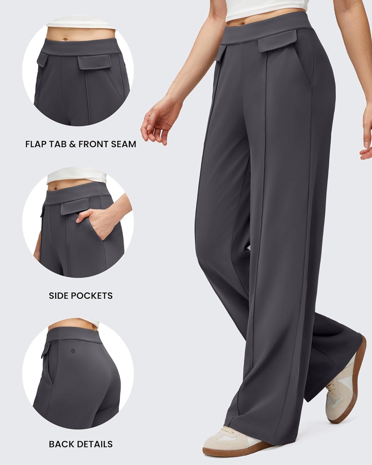 imageG4Free GOTO Womens Wide Leg Pants High Waisted Yoga Pants Casual Palazzo Trousers with PocketsDark Grey