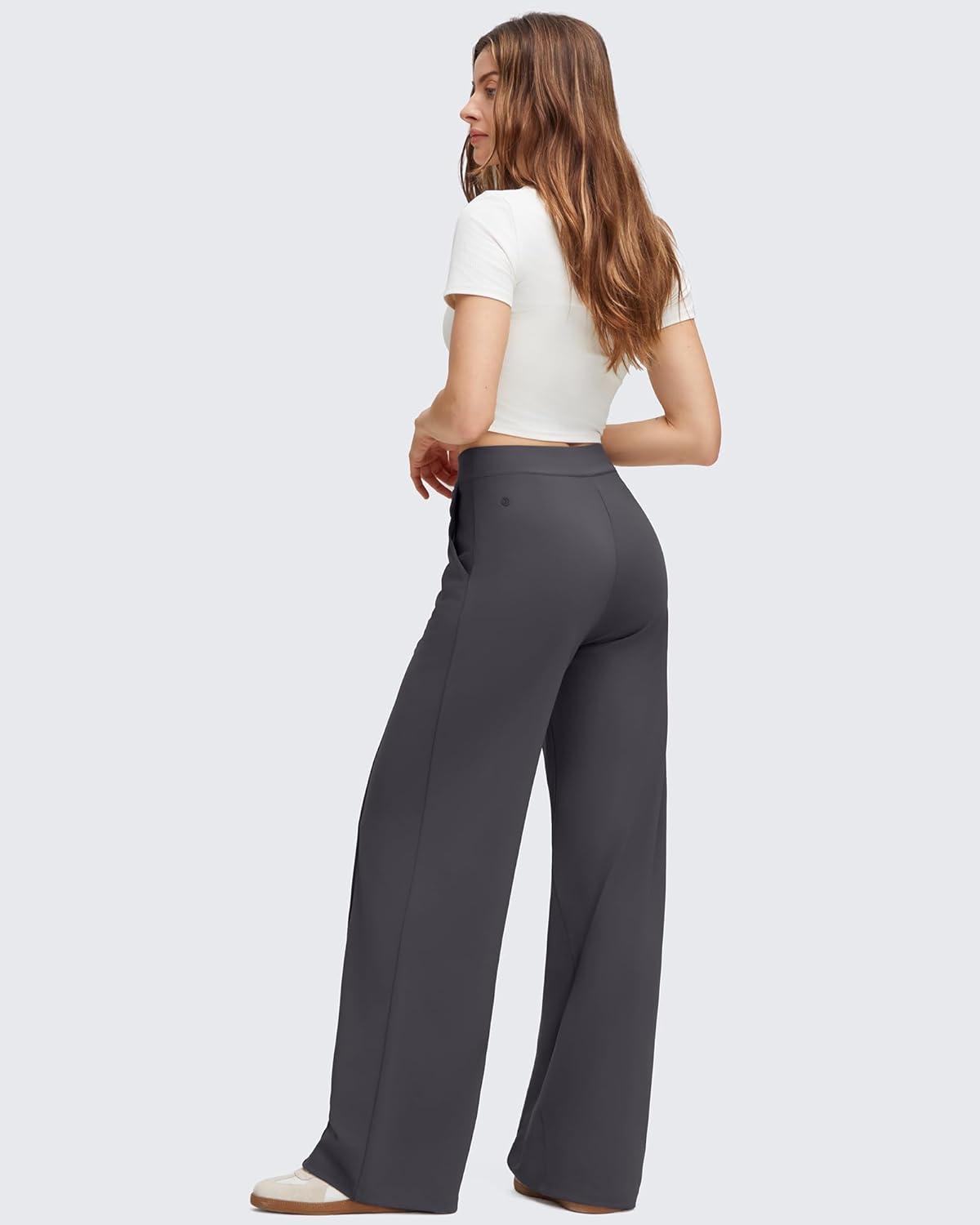 imageG4Free GOTO Womens Wide Leg Pants High Waisted Yoga Pants Casual Palazzo Trousers with PocketsDark Grey