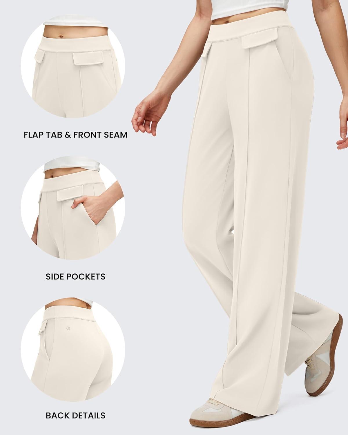 imageG4Free GOTO Womens Wide Leg Pants High Waisted Yoga Pants Casual Palazzo Trousers with PocketsIvory