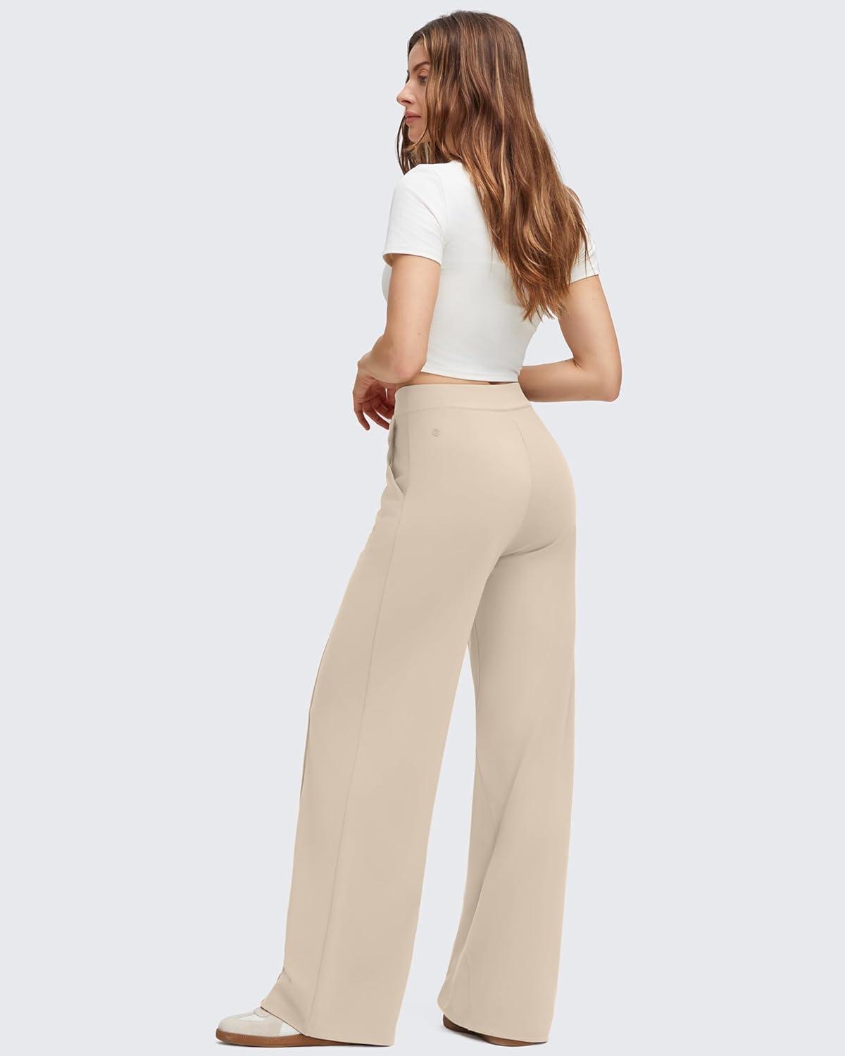 imageG4Free GOTO Womens Wide Leg Pants High Waisted Yoga Pants Casual Palazzo Trousers with PocketsLight Khaki