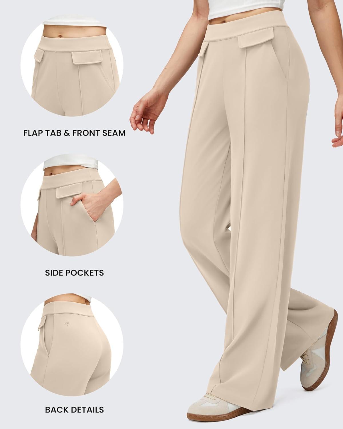 imageG4Free GOTO Womens Wide Leg Pants High Waisted Yoga Pants Casual Palazzo Trousers with PocketsLight Khaki