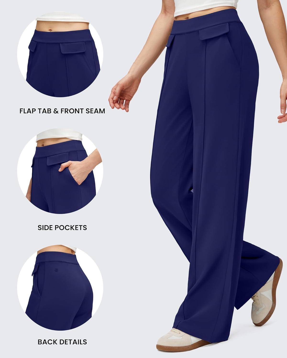 imageG4Free GOTO Womens Wide Leg Pants High Waisted Yoga Pants Casual Palazzo Trousers with PocketsRoyal Blue