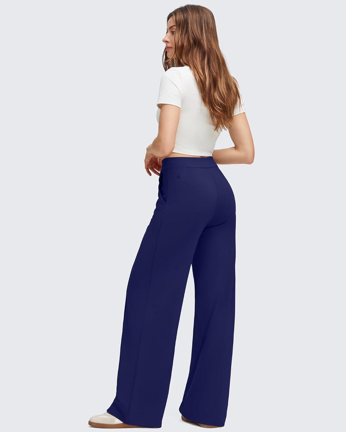 imageG4Free GOTO Womens Wide Leg Pants High Waisted Yoga Pants Casual Palazzo Trousers with PocketsRoyal Blue