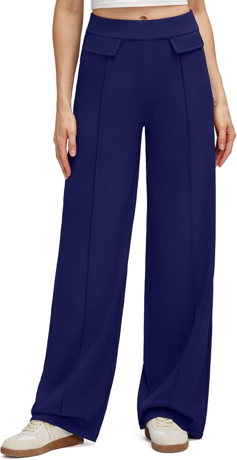 imageG4Free GOTO Womens Wide Leg Pants High Waisted Yoga Pants Casual Palazzo Trousers with PocketsRoyal Blue