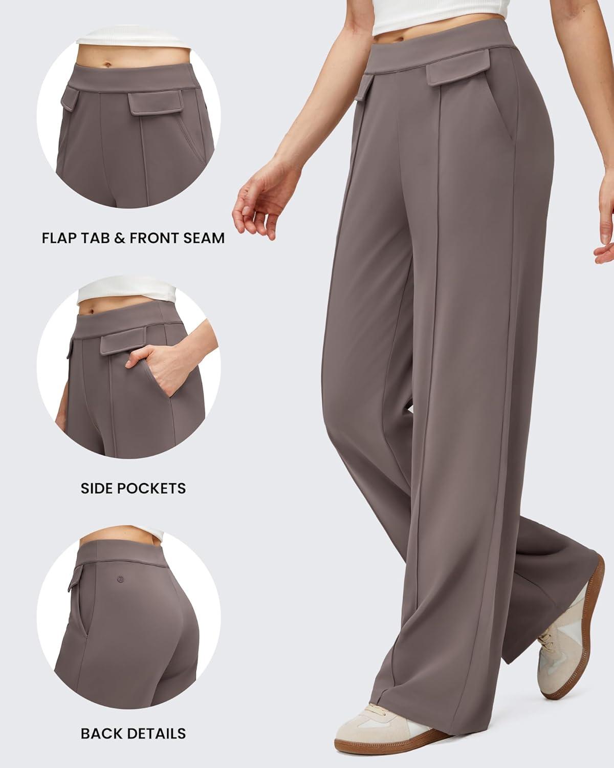imageG4Free GOTO Womens Wide Leg Pants High Waisted Yoga Pants Casual Palazzo Trousers with PocketsTaupe