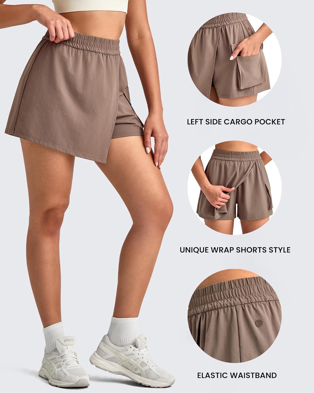 imageG4Free Hiking Shorts for Women with Cargo Pockets Wrap Skirts Wide Leg Tennis Skorts for Travel Dressy CasualCocoa Beige