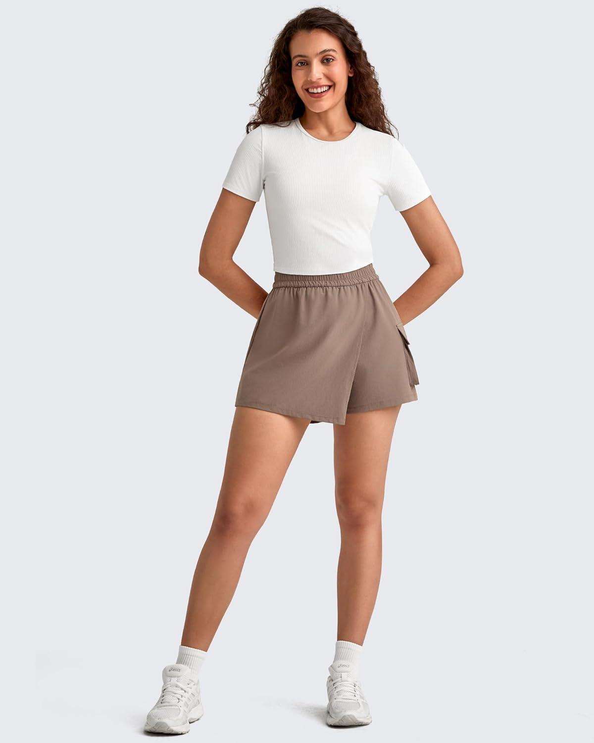 imageG4Free Hiking Shorts for Women with Cargo Pockets Wrap Skirts Wide Leg Tennis Skorts for Travel Dressy CasualCocoa Beige