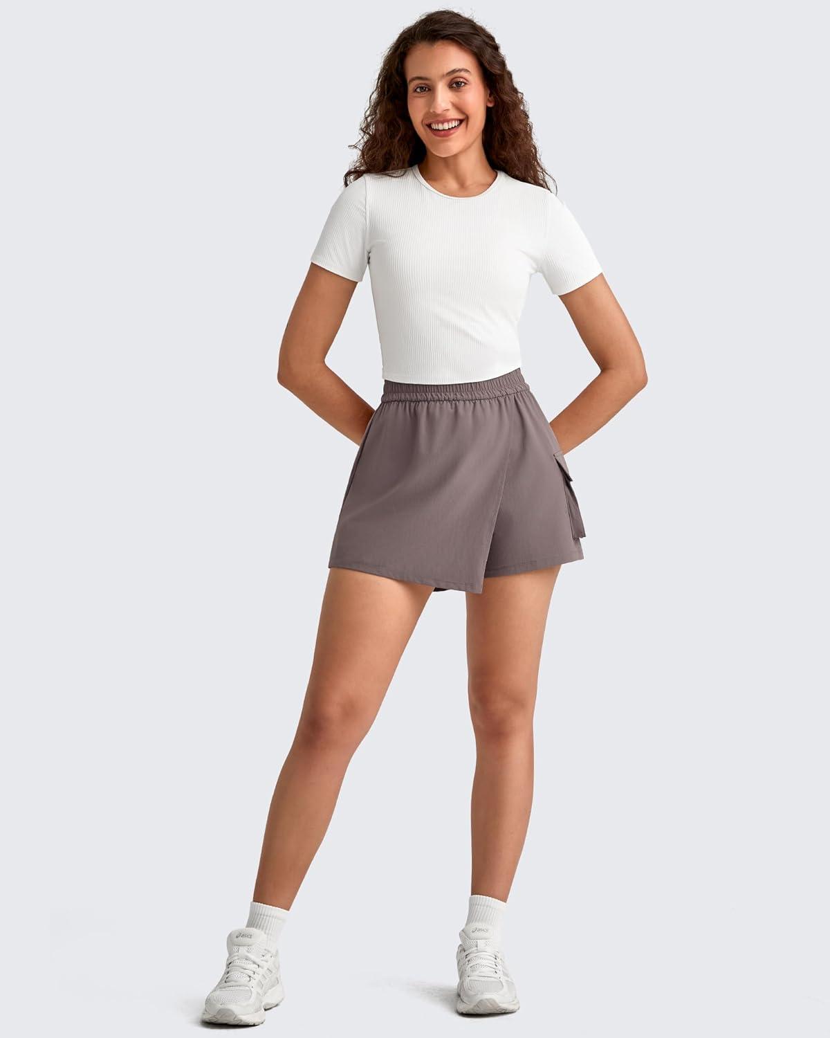 imageG4Free Hiking Shorts for Women with Cargo Pockets Wrap Skirts Wide Leg Tennis Skorts for Travel Dressy CasualTaupe