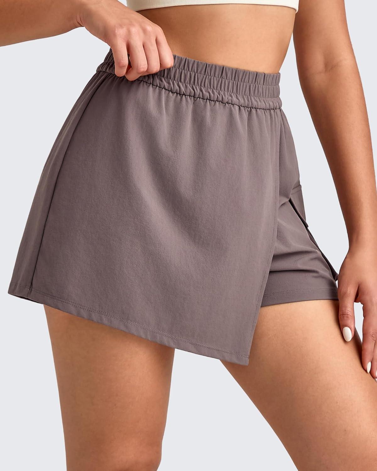 imageG4Free Hiking Shorts for Women with Cargo Pockets Wrap Skirts Wide Leg Tennis Skorts for Travel Dressy CasualTaupe