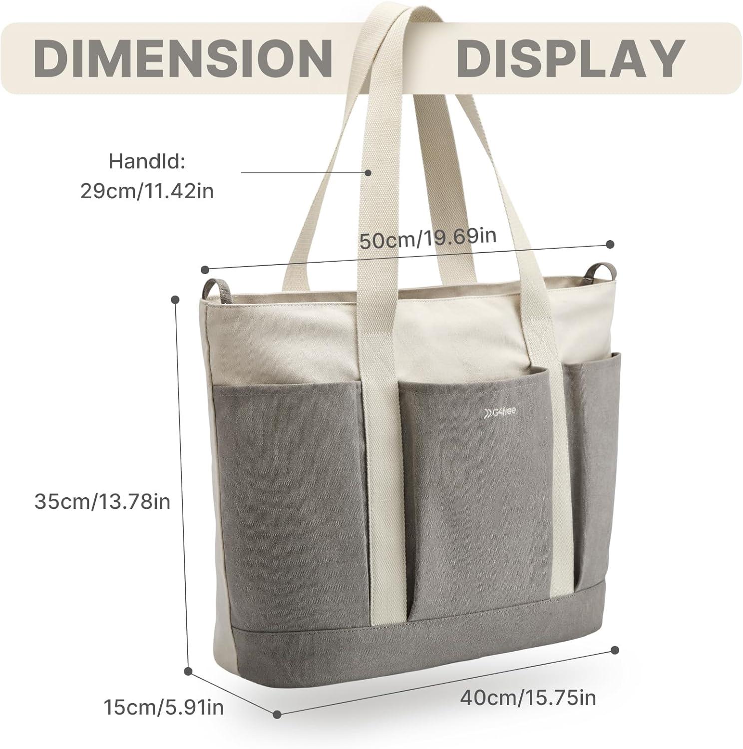 imageG4Free Large Canvas Tote Bag for Women with Zipper Fit 156quot Laptop Everything Tote Bags with Pockets for Work TravelGrey