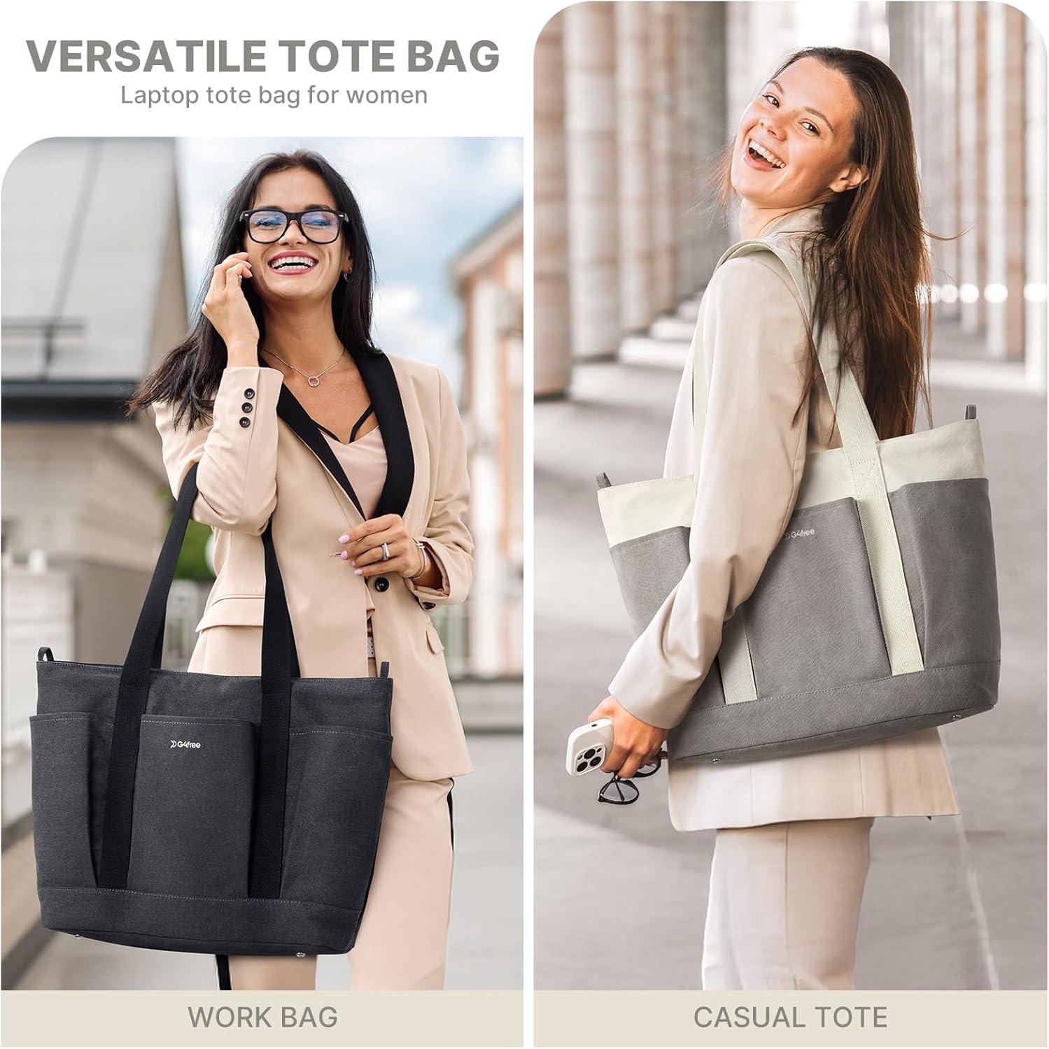 imageG4Free Large Canvas Tote Bag for Women with Zipper Fit 156quot Laptop Everything Tote Bags with Pockets for Work TravelGrey