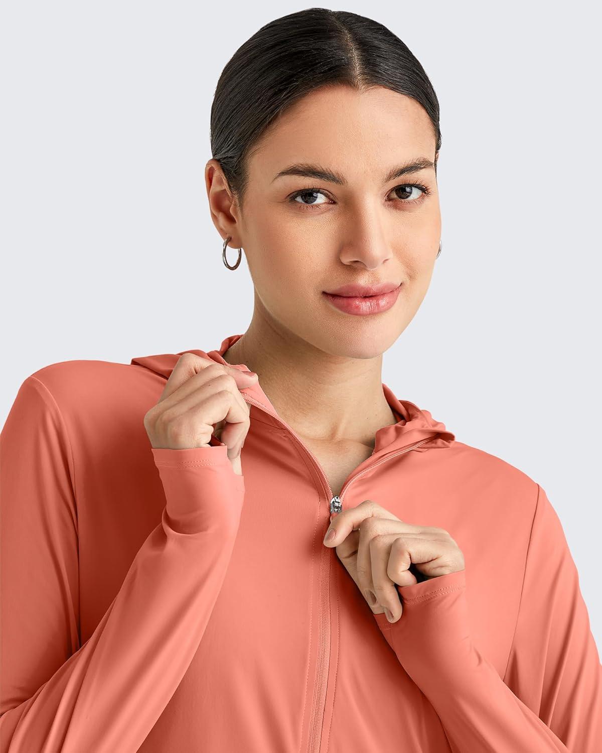 imageG4Free Lightbreeze Womens UPF 50 Sun Shirts with Hoodie Long Sleeve Workout Tops Half Zip Rash Guard Hiking FishingBurnt Orange