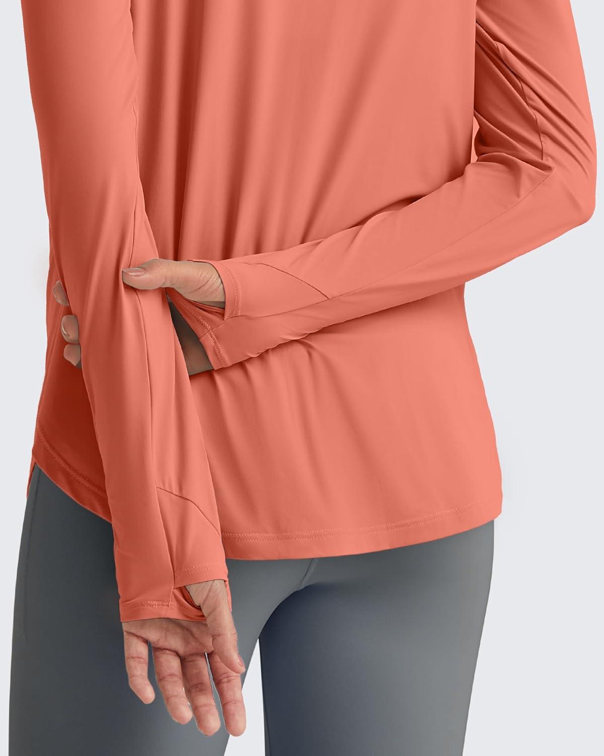 imageG4Free Lightbreeze Womens UPF 50 Sun Shirts with Hoodie Long Sleeve Workout Tops Half Zip Rash Guard Hiking FishingBurnt Orange