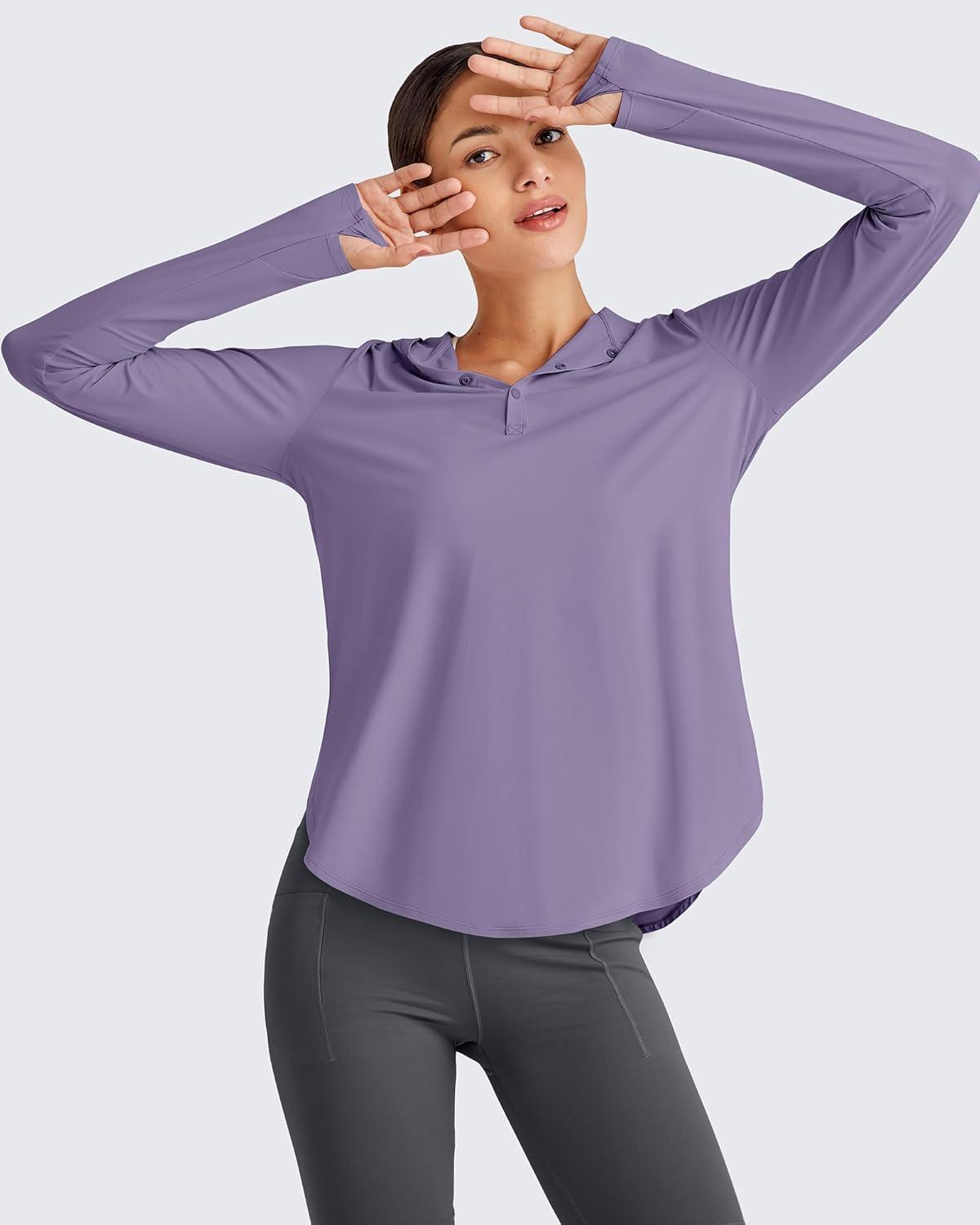 imageG4Free Lightbreeze Womens UPF 50 Sun Shirts with Hoodie Long Sleeve Workout Tops Half Zip Rash Guard Hiking FishingGray Purple