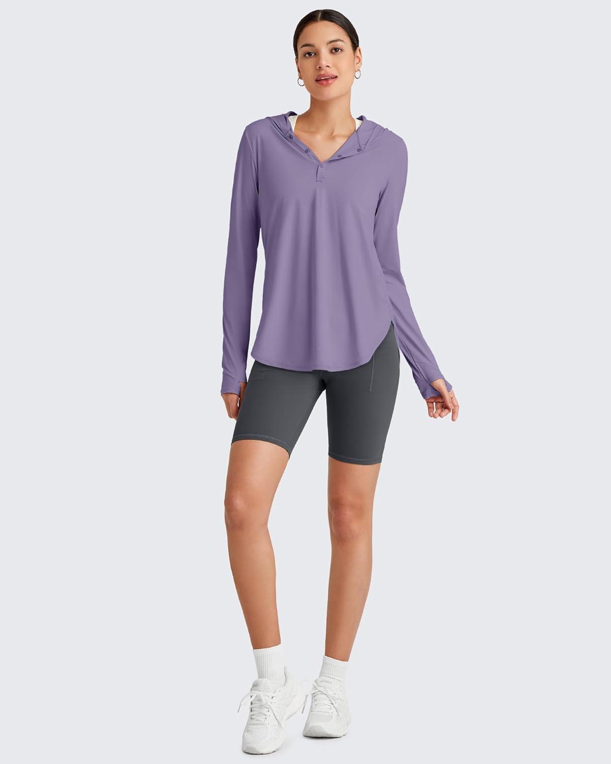 imageG4Free Lightbreeze Womens UPF 50 Sun Shirts with Hoodie Long Sleeve Workout Tops Half Zip Rash Guard Hiking FishingGray Purple