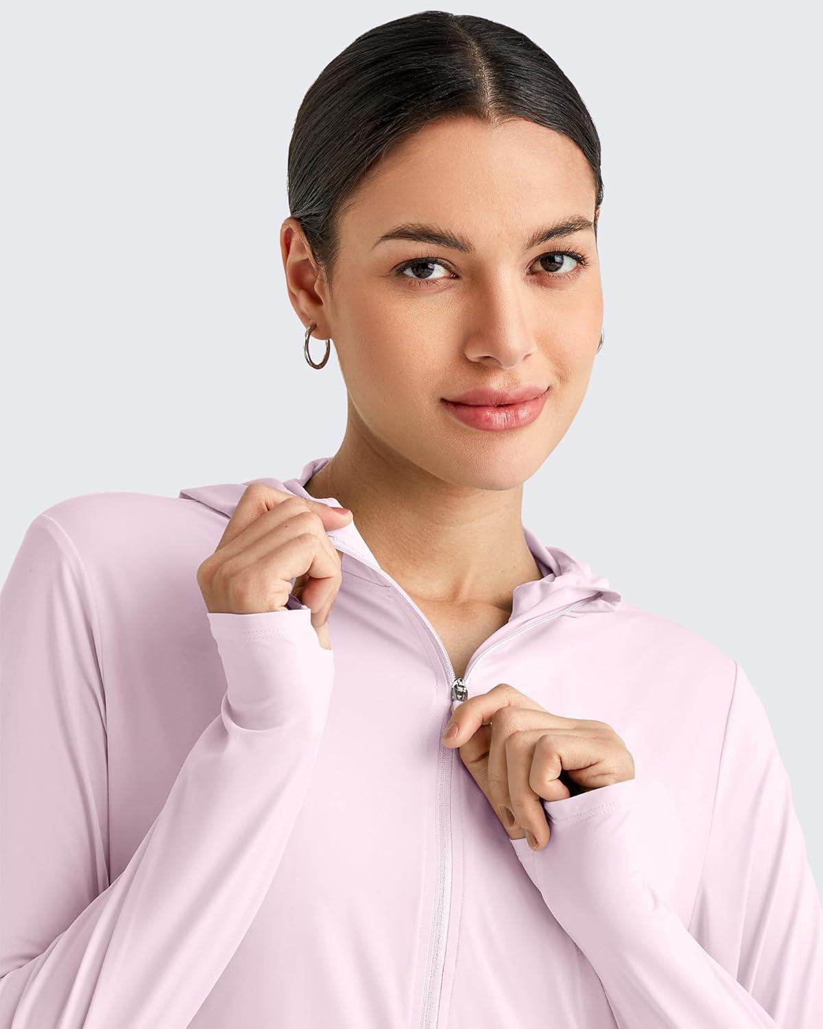 imageG4Free Lightbreeze Womens UPF 50 Sun Shirts with Hoodie Long Sleeve Workout Tops Half Zip Rash Guard Hiking FishingPink