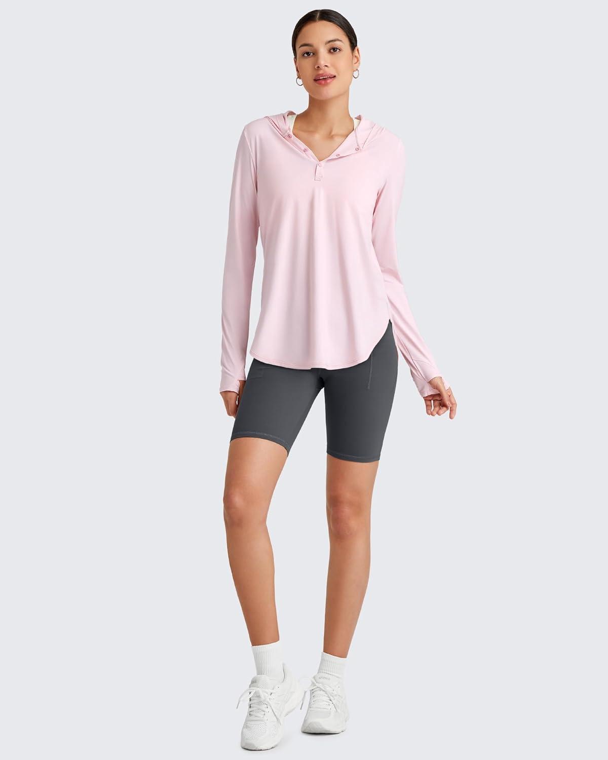 imageG4Free Lightbreeze Womens UPF 50 Sun Shirts with Hoodie Long Sleeve Workout Tops Half Zip Rash Guard Hiking FishingPink