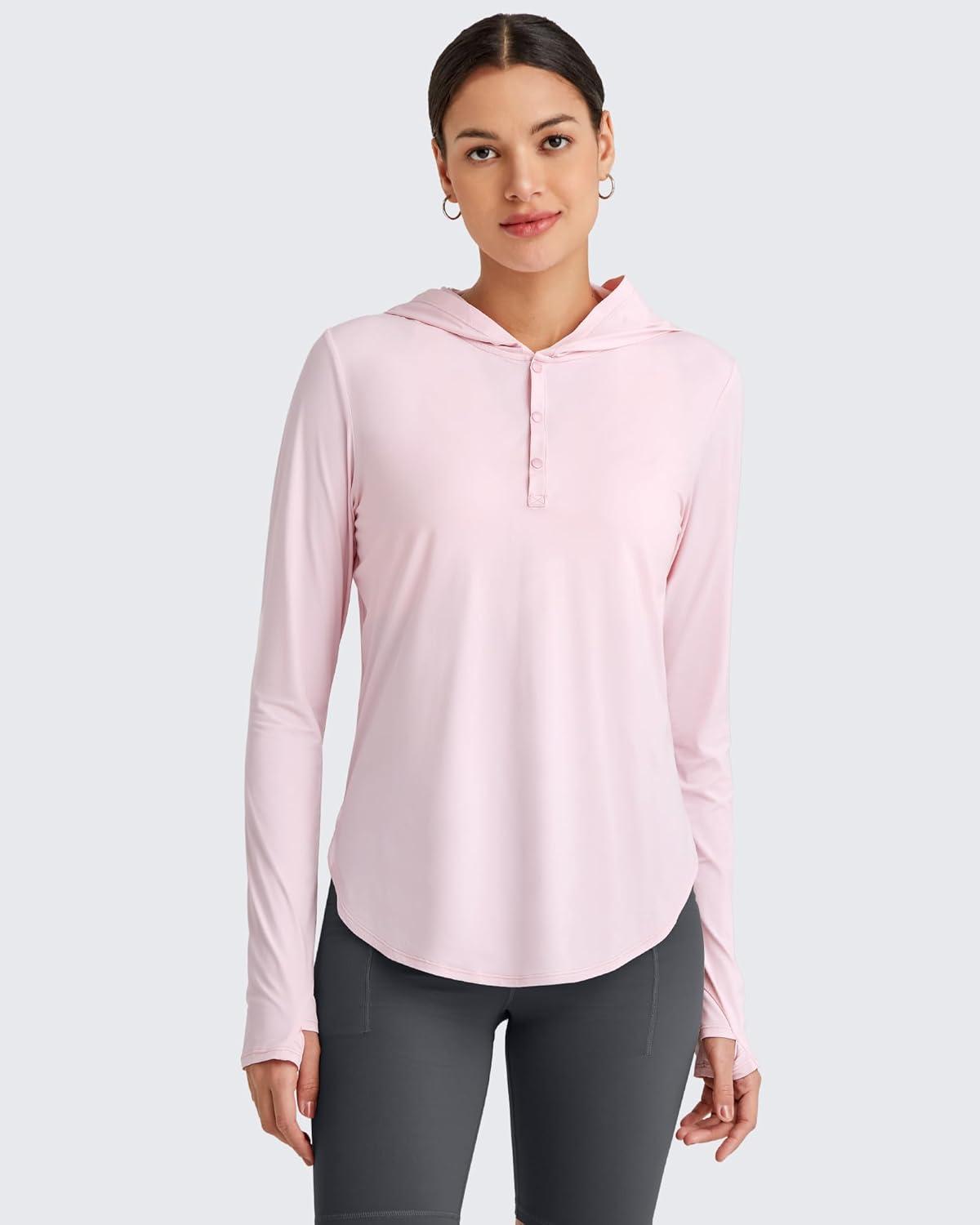 imageG4Free Lightbreeze Womens UPF 50 Sun Shirts with Hoodie Long Sleeve Workout Tops Half Zip Rash Guard Hiking FishingPink