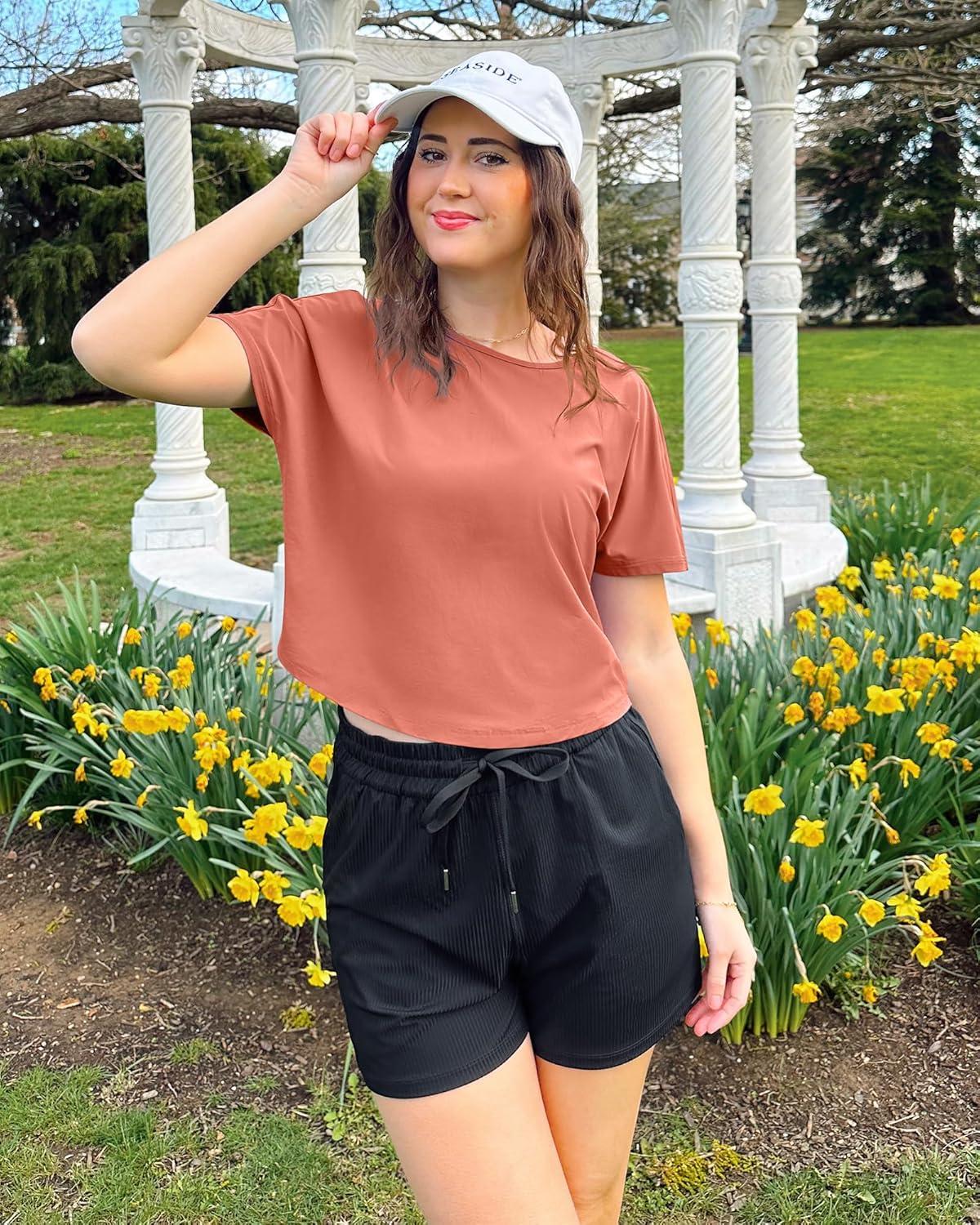 imageG4Free Lightbreeze Womens Workout Tops Batwing Sleeve Tees Loose Fit Athletic Gym Shirts Basic Yoga Tshirts Casual SummerBurnt Orange