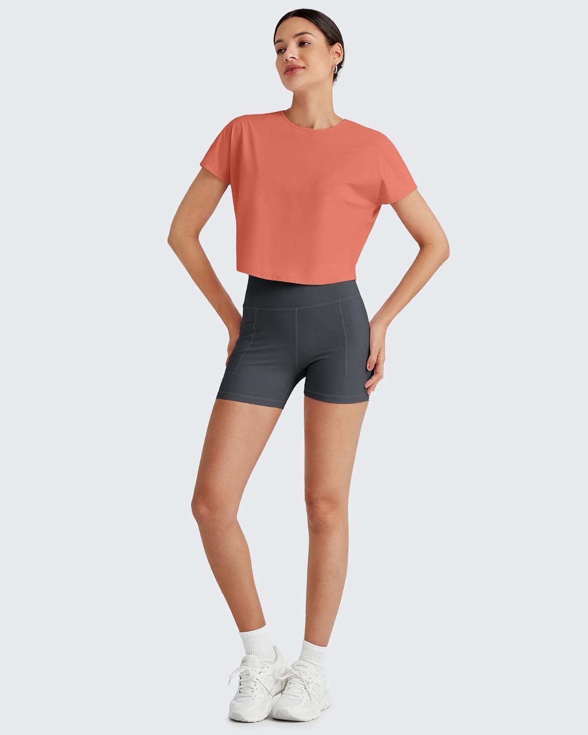 imageG4Free Lightbreeze Womens Workout Tops Batwing Sleeve Tees Loose Fit Athletic Gym Shirts Basic Yoga Tshirts Casual SummerBurnt Orange