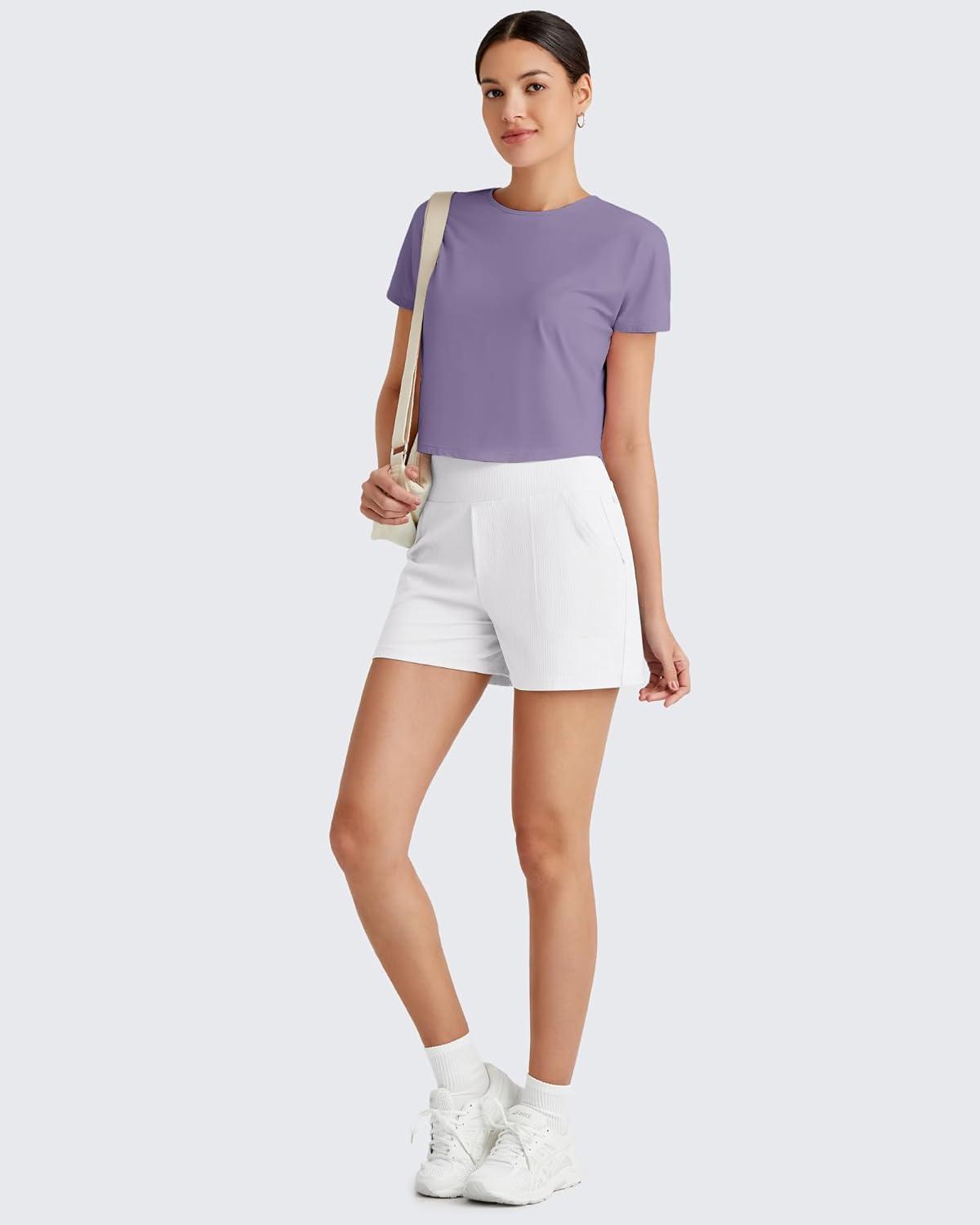imageG4Free Lightbreeze Womens Workout Tops Batwing Sleeve Tees Loose Fit Athletic Gym Shirts Basic Yoga Tshirts Casual SummerGray Purple