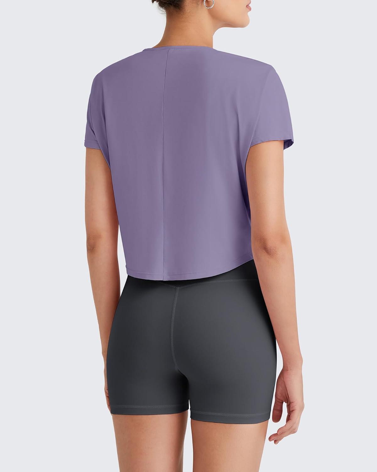 imageG4Free Lightbreeze Womens Workout Tops Batwing Sleeve Tees Loose Fit Athletic Gym Shirts Basic Yoga Tshirts Casual SummerGray Purple