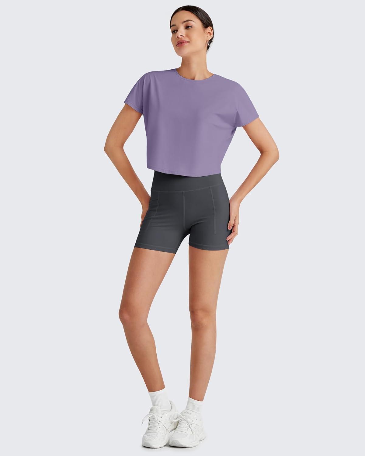 imageG4Free Lightbreeze Womens Workout Tops Batwing Sleeve Tees Loose Fit Athletic Gym Shirts Basic Yoga Tshirts Casual SummerGray Purple