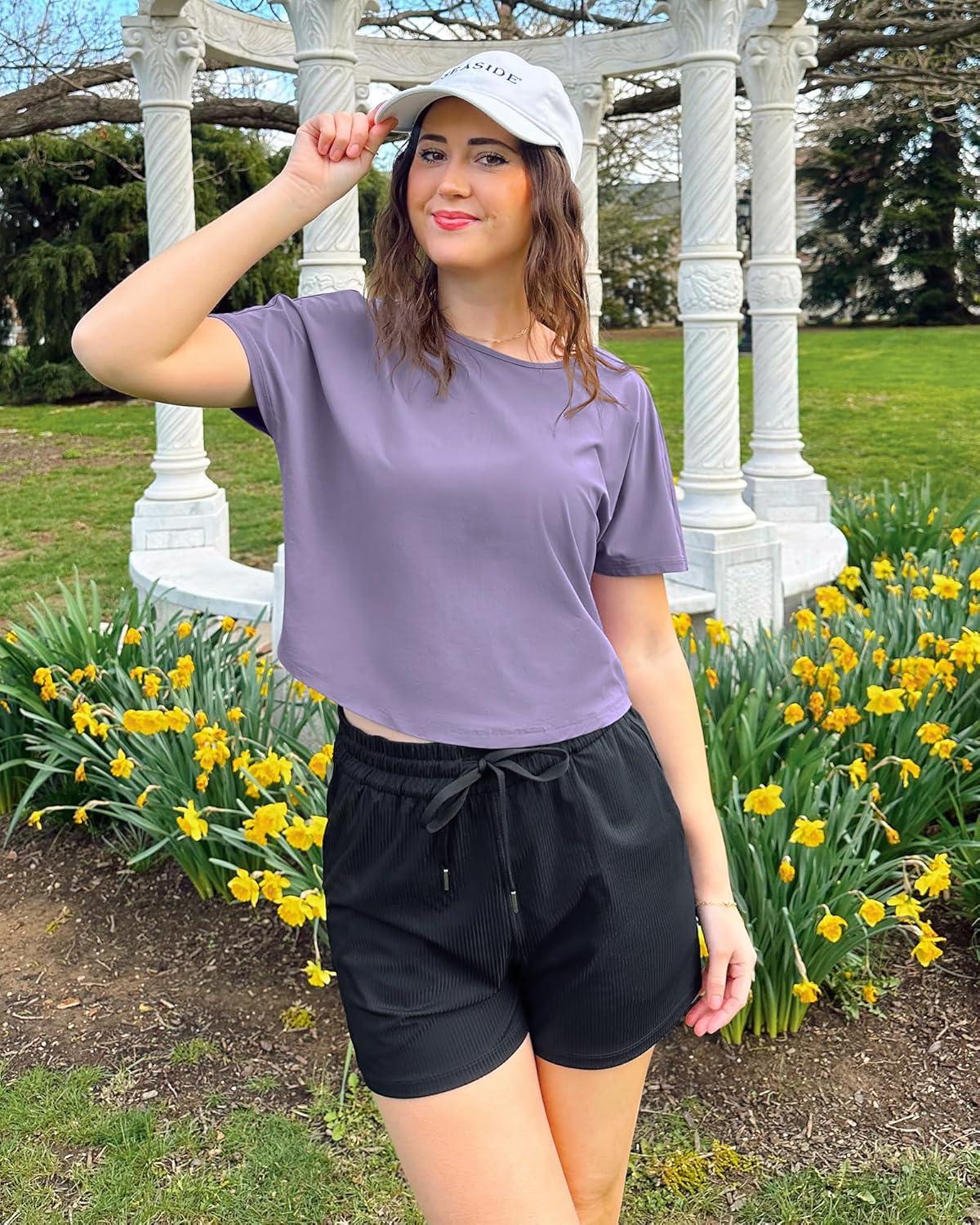 imageG4Free Lightbreeze Womens Workout Tops Batwing Sleeve Tees Loose Fit Athletic Gym Shirts Basic Yoga Tshirts Casual SummerGray Purple