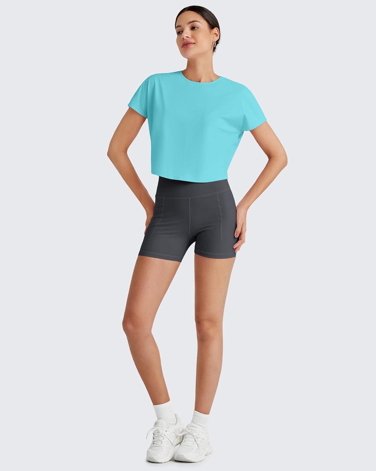 imageG4Free Lightbreeze Womens Workout Tops Batwing Sleeve Tees Loose Fit Athletic Gym Shirts Basic Yoga Tshirts Casual SummerLake Blue