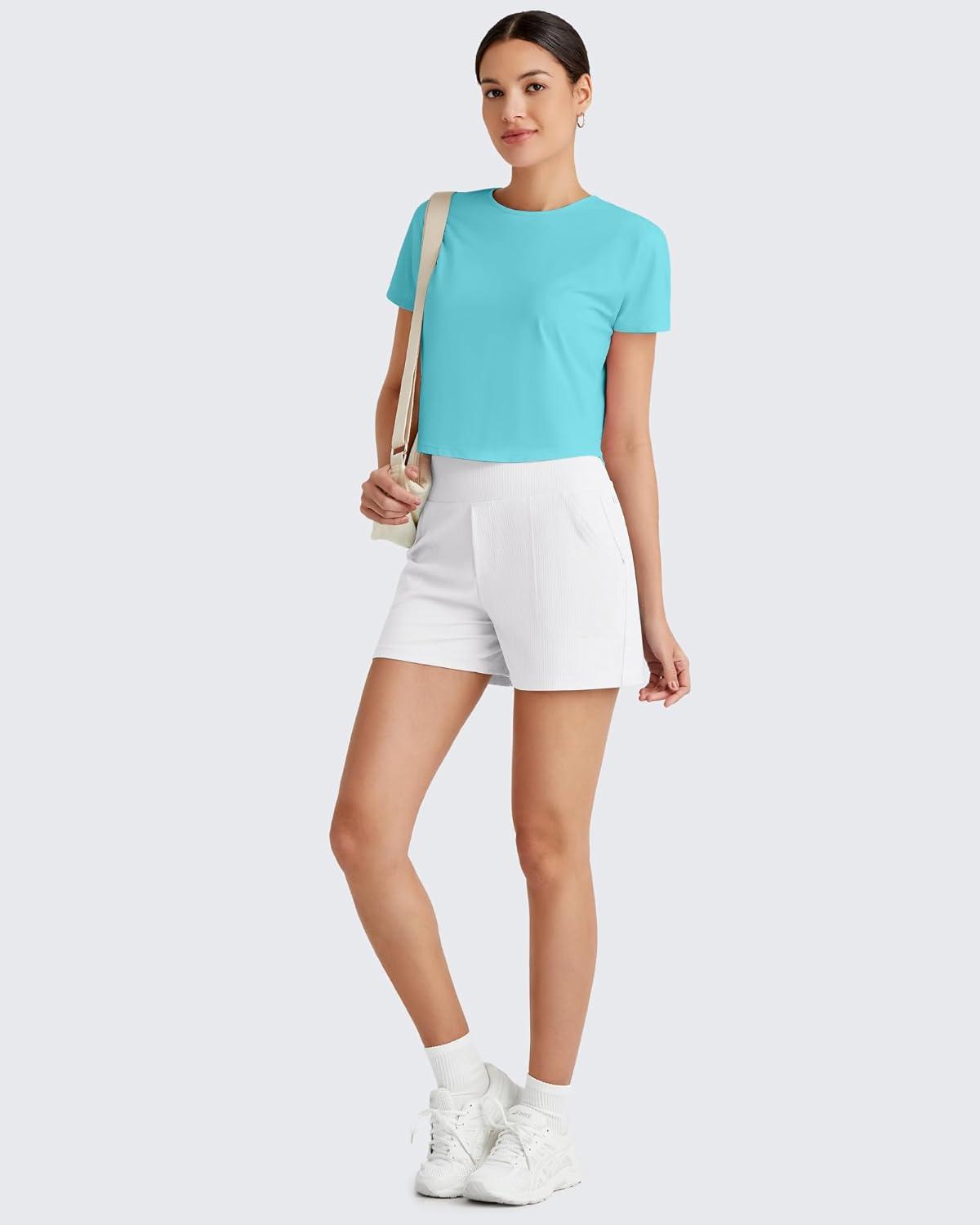 imageG4Free Lightbreeze Womens Workout Tops Batwing Sleeve Tees Loose Fit Athletic Gym Shirts Basic Yoga Tshirts Casual SummerLake Blue