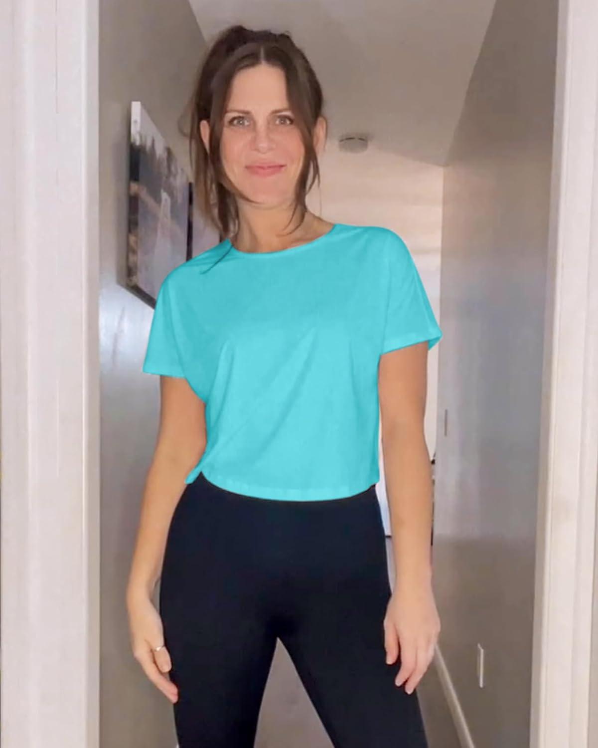 imageG4Free Lightbreeze Womens Workout Tops Batwing Sleeve Tees Loose Fit Athletic Gym Shirts Basic Yoga Tshirts Casual SummerLake Blue