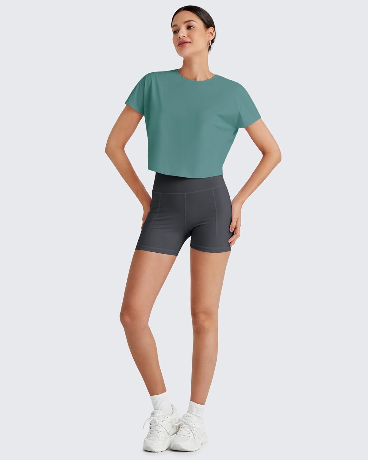 imageG4Free Lightbreeze Womens Workout Tops Batwing Sleeve Tees Loose Fit Athletic Gym Shirts Basic Yoga Tshirts Casual SummerMyrtle Green