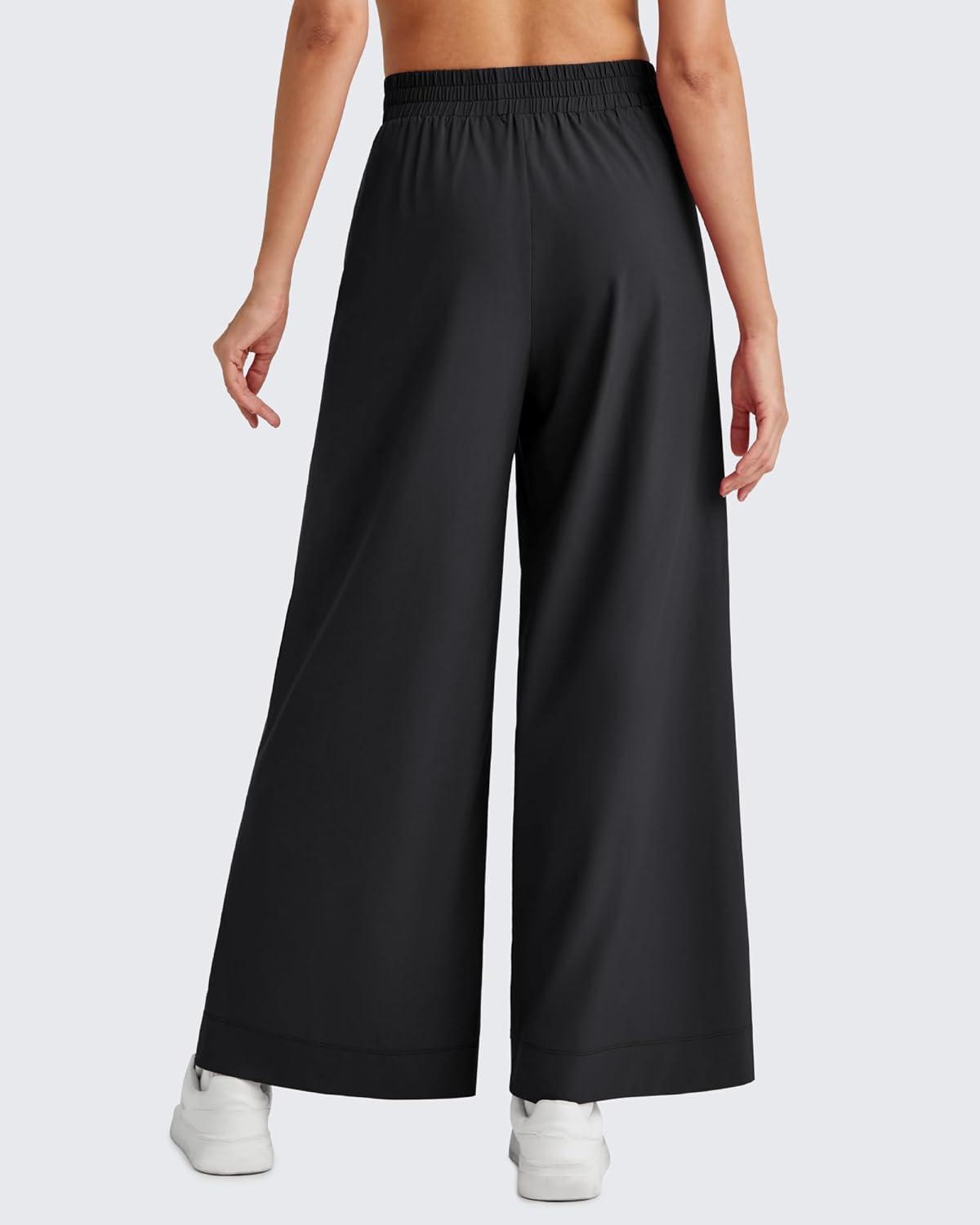 imageG4Free Lightweight Flowy Wide Leg Ankle Pants Women Side Slit High Waisted Baggy Trouser Casual Lounge SummerBlack