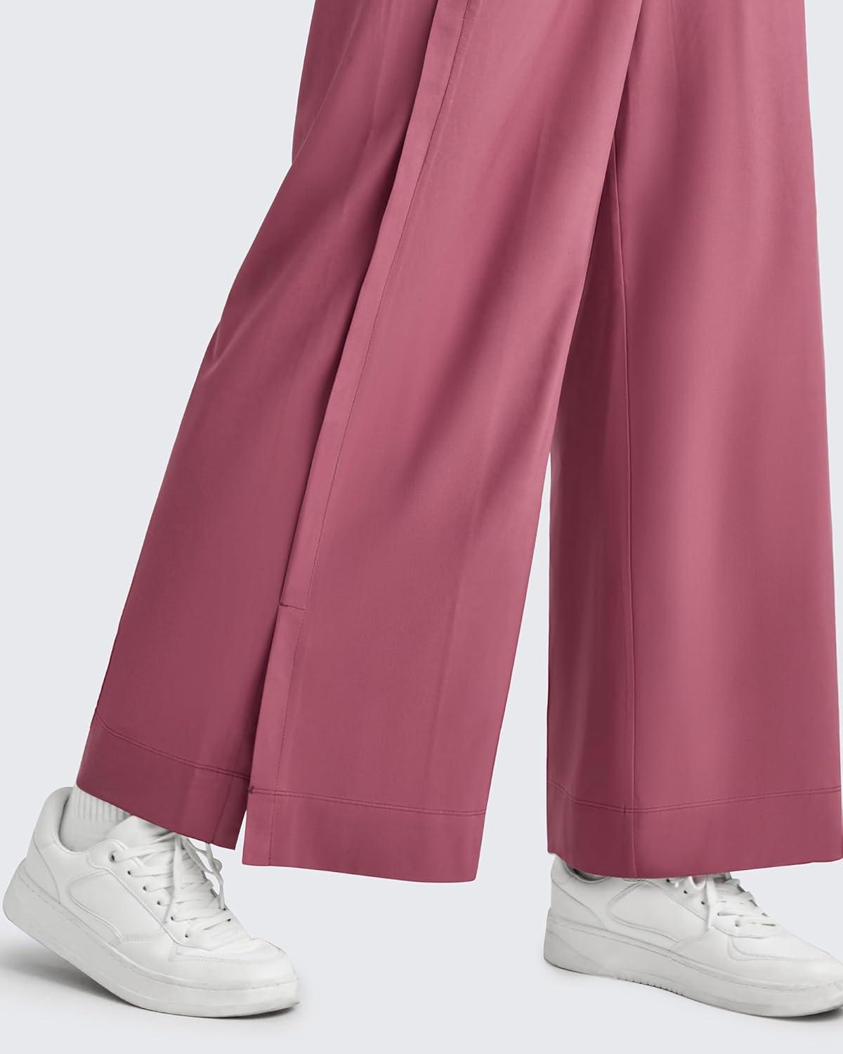 imageG4Free Lightweight Flowy Wide Leg Ankle Pants Women Side Slit High Waisted Baggy Trouser Casual Lounge SummerDark Burgundy