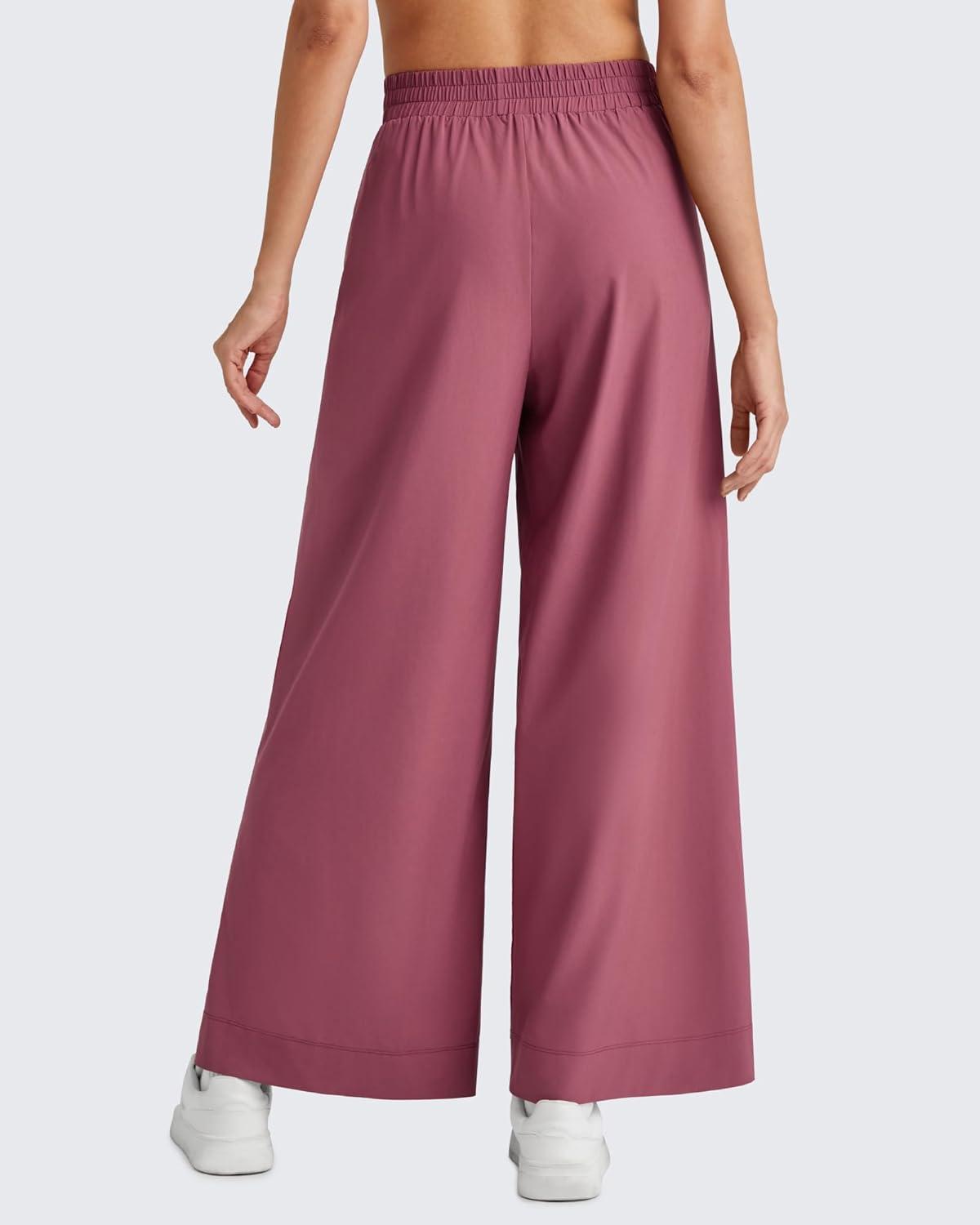 imageG4Free Lightweight Flowy Wide Leg Ankle Pants Women Side Slit High Waisted Baggy Trouser Casual Lounge SummerDark Burgundy