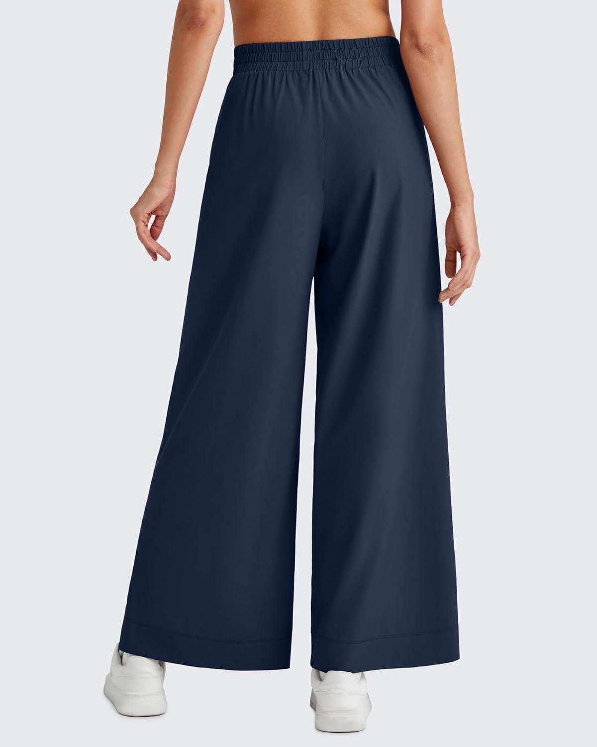 imageG4Free Lightweight Flowy Wide Leg Ankle Pants Women Side Slit High Waisted Baggy Trouser Casual Lounge SummerDark Navy