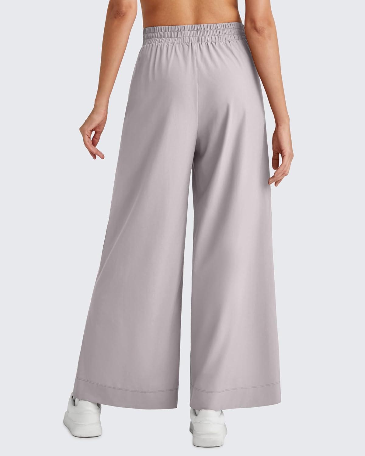 imageG4Free Lightweight Flowy Wide Leg Ankle Pants Women Side Slit High Waisted Baggy Trouser Casual Lounge SummerLight Gray
