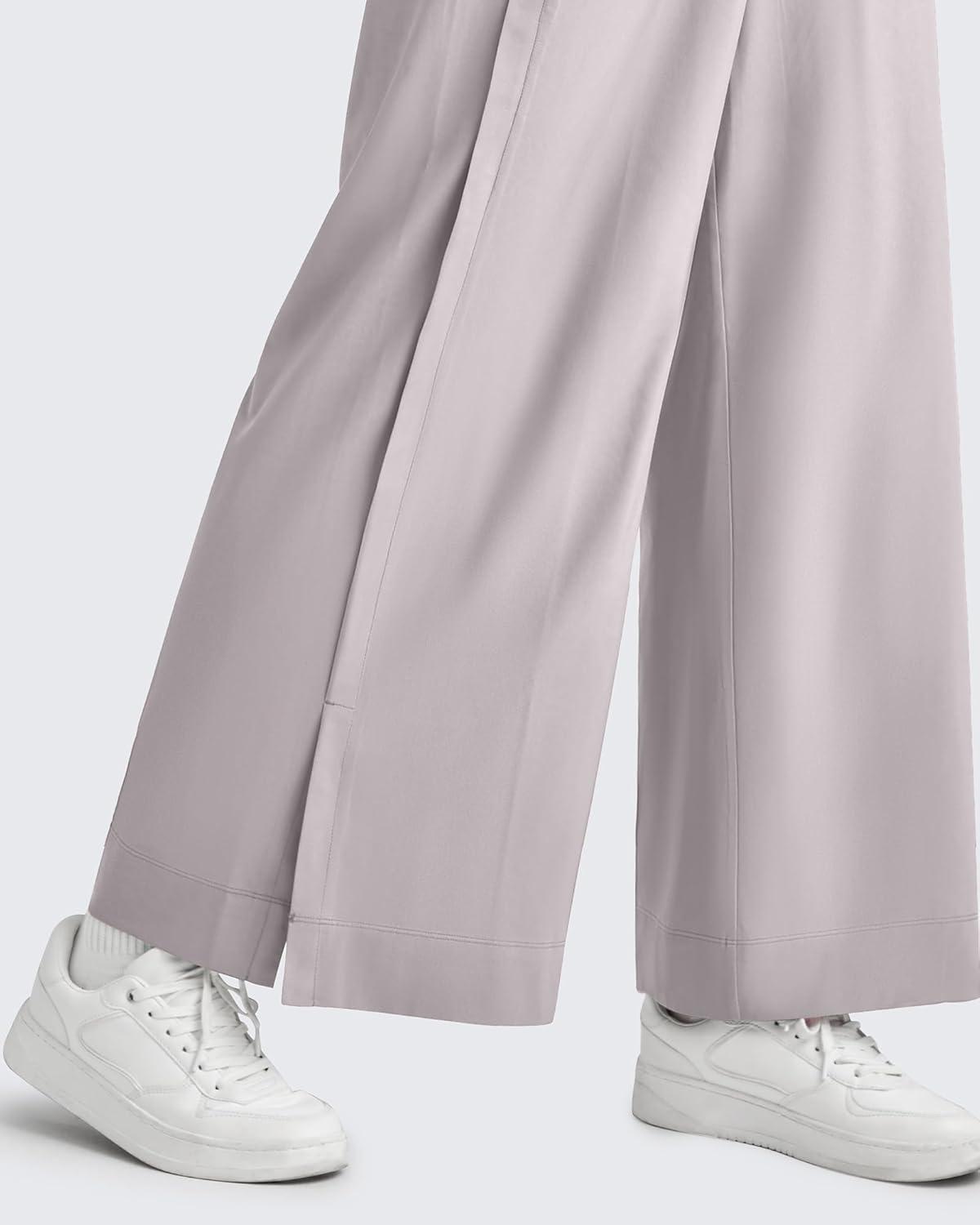 imageG4Free Lightweight Flowy Wide Leg Ankle Pants Women Side Slit High Waisted Baggy Trouser Casual Lounge SummerLight Gray